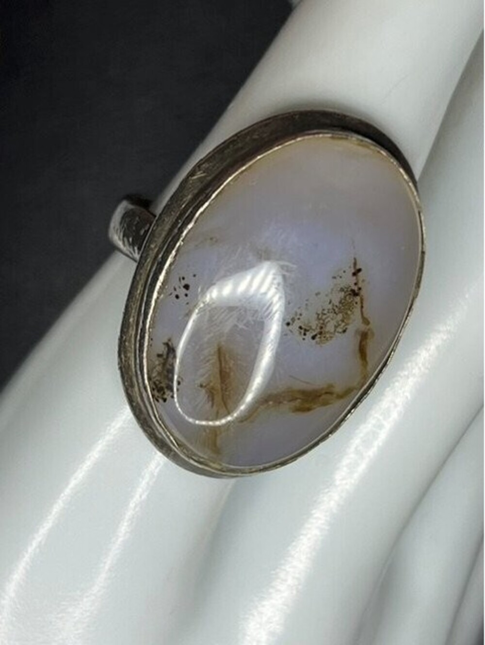 B7552 Vintage patina Sterling Silver Dendritic Agate Ring 11.7g  sz 8 **